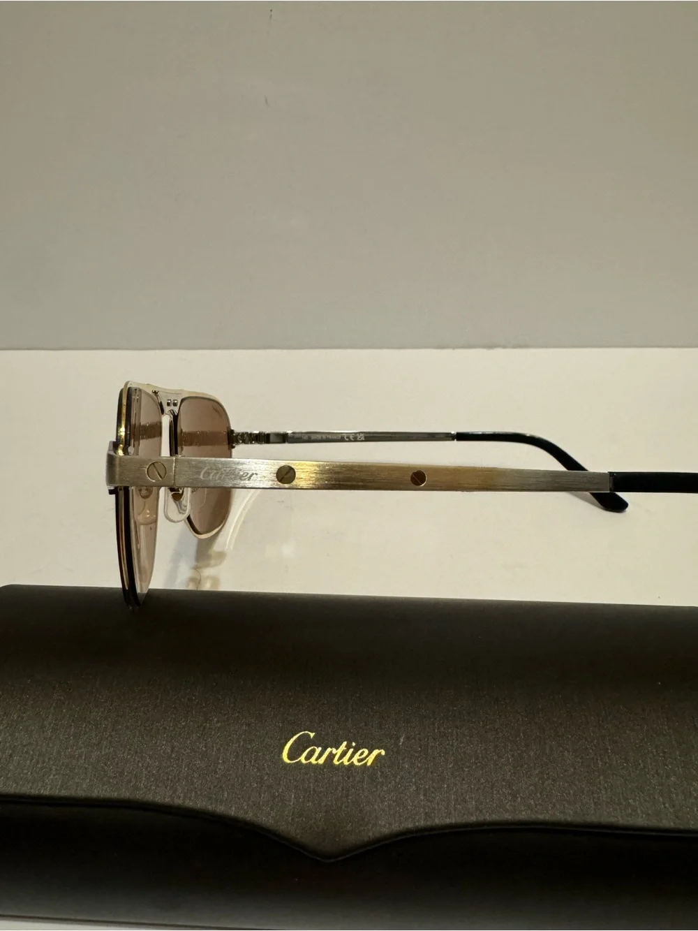 Cartier Gold Frame with Brown Lenses Aviator Sunglasses
